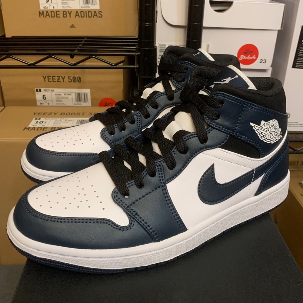 Nike Air Jordan 1 Mid Armory Navy Blue White Shoes GS Men 554724-411 554725-411